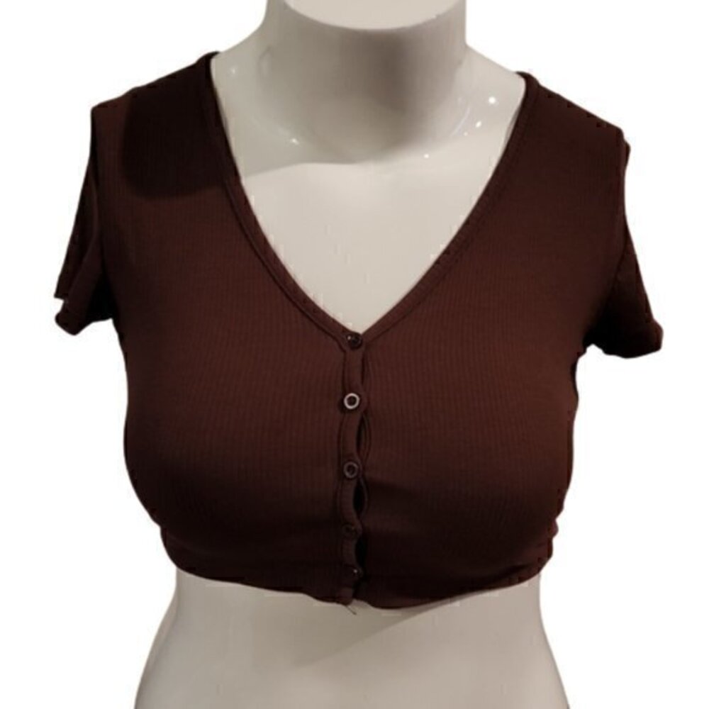 [Shein] V-neck Brown Crop Top - Size M